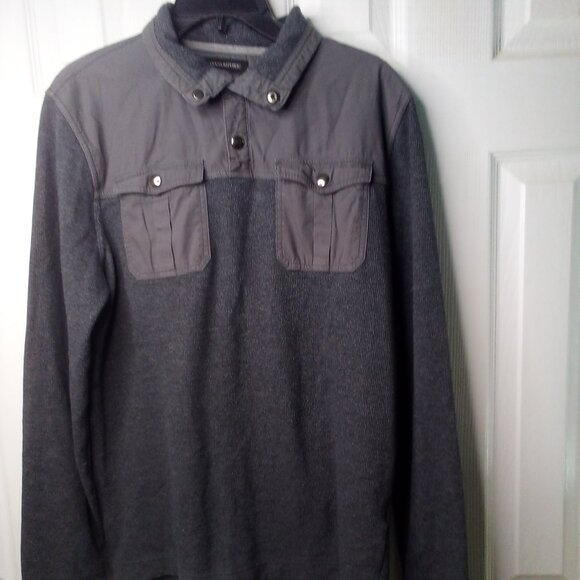 Banana Republic Shirt Men L Long Sleeve Pockets Top Snap Gray - Picture 1 of 14